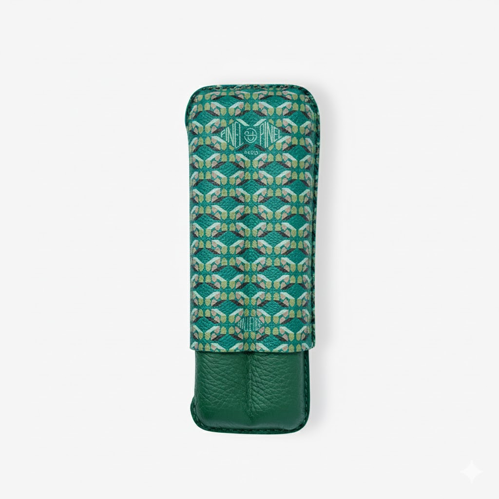Cigar Case - Pinel Et Pinel Double D24 Coated Canvas Emeraude - 2 Cigars