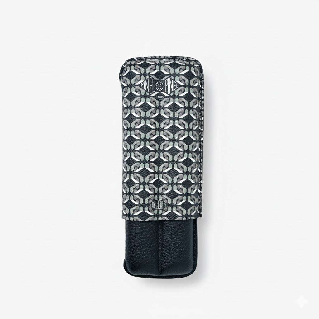 Cigar Case - Pinel Et Pinel Double D24 Coated Canvas Perfect Black - 2 Cigars