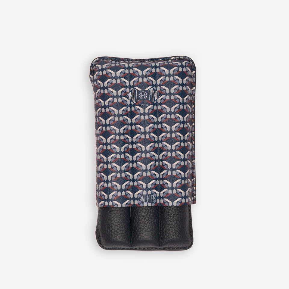 Cigar Case - Pinel Et Pinel Triple D24 Coated Canvas Indigo - 3 Cigars