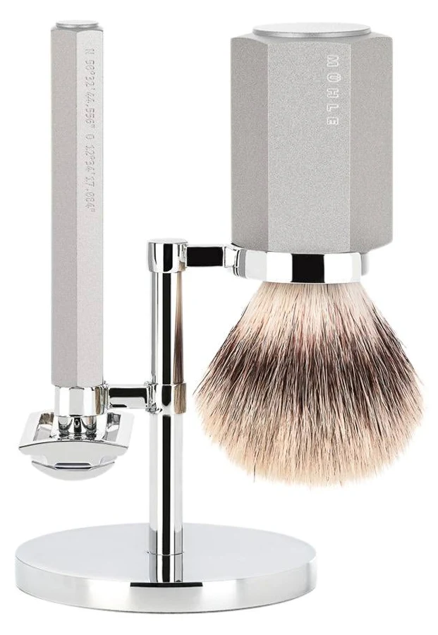Shaving Accessories - Muhle Hexagon Set Of 3 Safety Razor, Brush & Holder Silver Gray