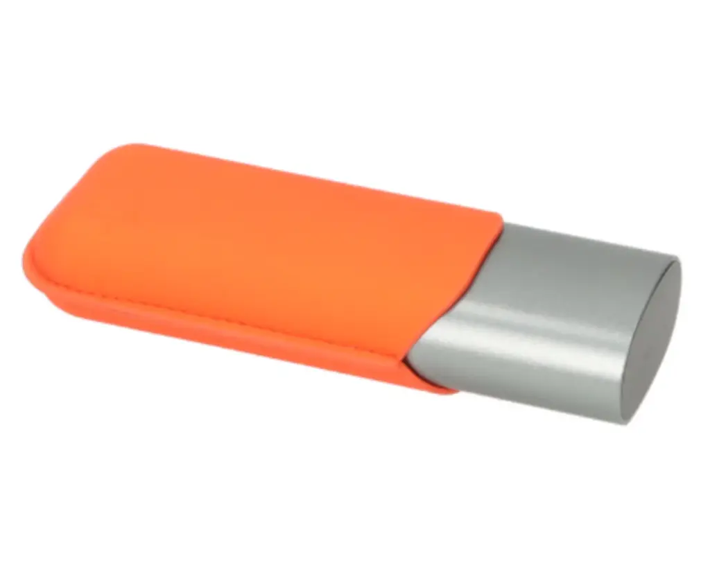 Cigar Case - Angelo Anodised Aluminium Grey/Orange 2 Cigars