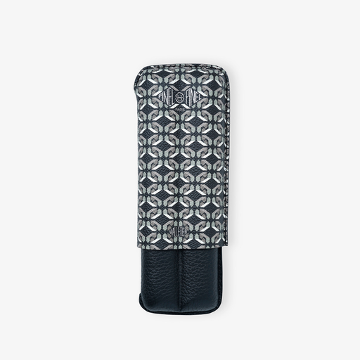[14023] Cigar Case - Pinel Et Pinel Double D24 Coated Canvas Azur - 2 Cigars
