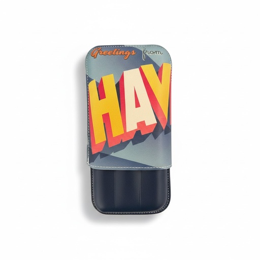 [17941] Cigar Case - Recife Greetings From Havana Space Blue - 3 Cigars